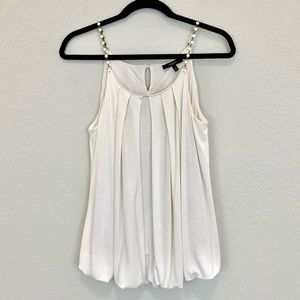 Express bubble pleated white tank top chain beaded straps